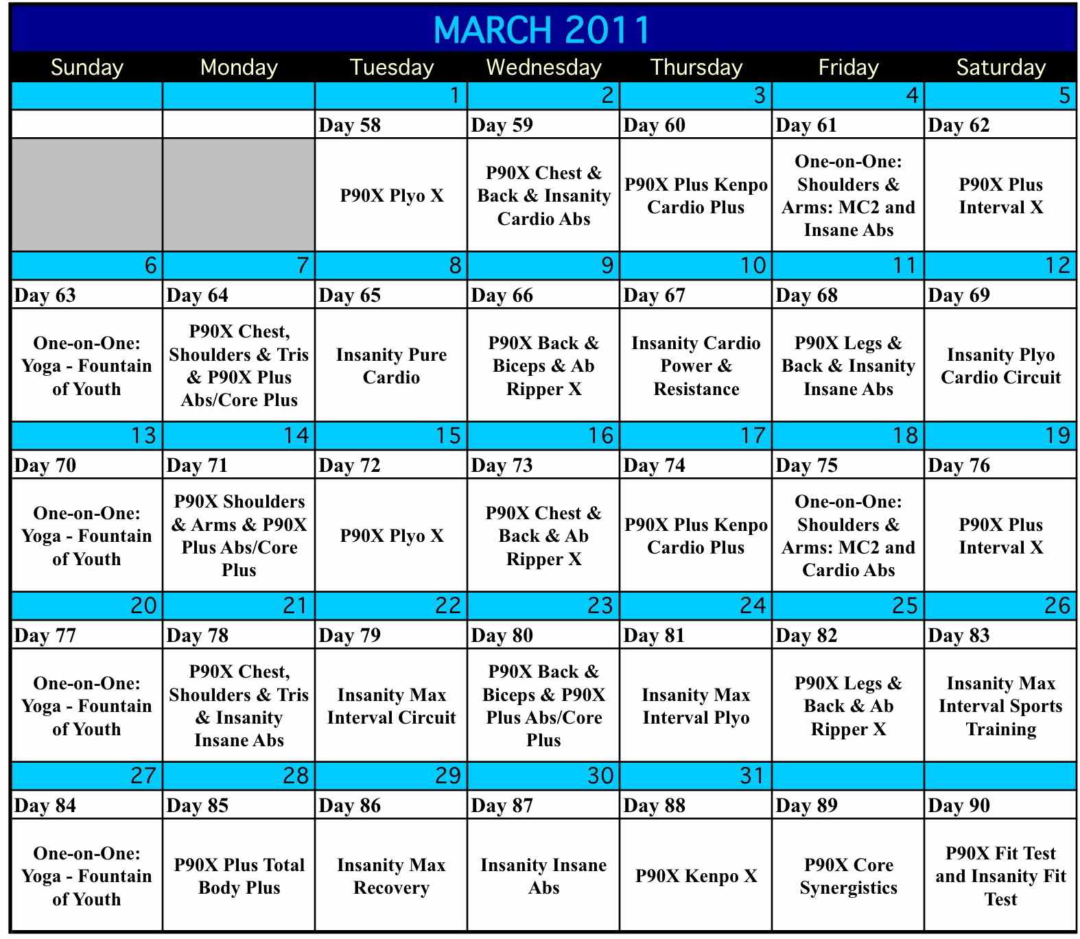 Hybrid Workout Calendar From Couch To Marathon With P90x And.